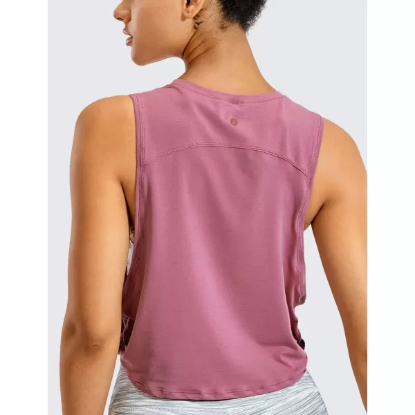 CRZ YOGA Pima Cotton Cropped Tank Tops for Women  Sleeveless Sports Shirts Athletic Yoga Running Gym Workout Crop TopsDeep Armholemoss Rose