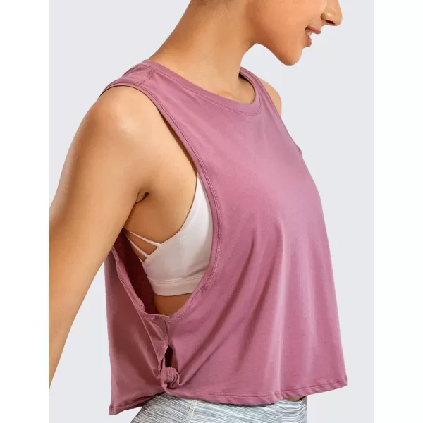 CRZ YOGA Pima Cotton Cropped Tank Tops for Women  Sleeveless Sports Shirts Athletic Yoga Running Gym Workout Crop TopsDeep Armholemoss Rose