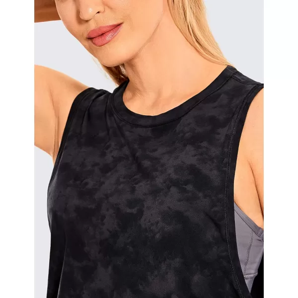 CRZ YOGA Pima Cotton Cropped Tank Tops for Women  Sleeveless Sports Shirts Athletic Yoga Running Gym Workout Crop TopsDeep Armholetie Dye Smoke Ink