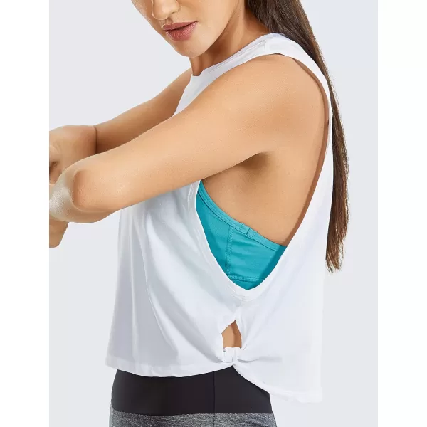 CRZ YOGA Pima Cotton Cropped Tank Tops for Women  Sleeveless Sports Shirts Athletic Yoga Running Gym Workout Crop TopsDeep Armholewhite