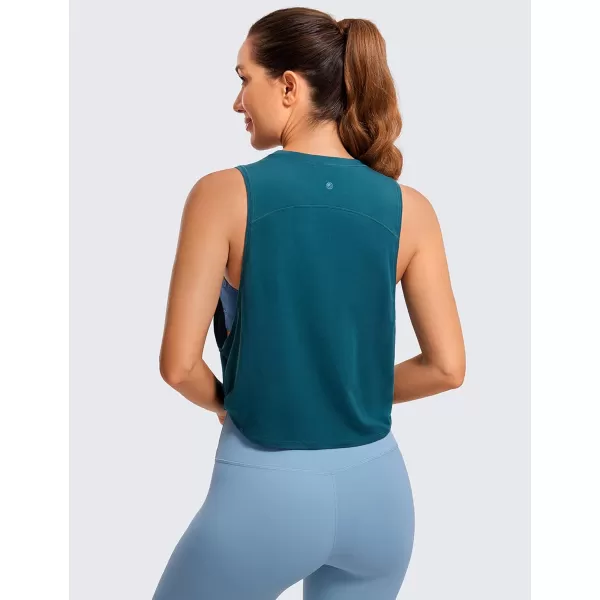 CRZ YOGA Pima Cotton Cropped Tank Tops for Women  Sleeveless Sports Shirts Athletic Yoga Running Gym Workout Crop TopsGreen Jade