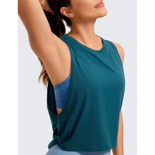 CRZ YOGA Pima Cotton Cropped Tank Tops for Women  Sleeveless Sports Shirts Athletic Yoga Running Gym Workout Crop TopsGreen Jade