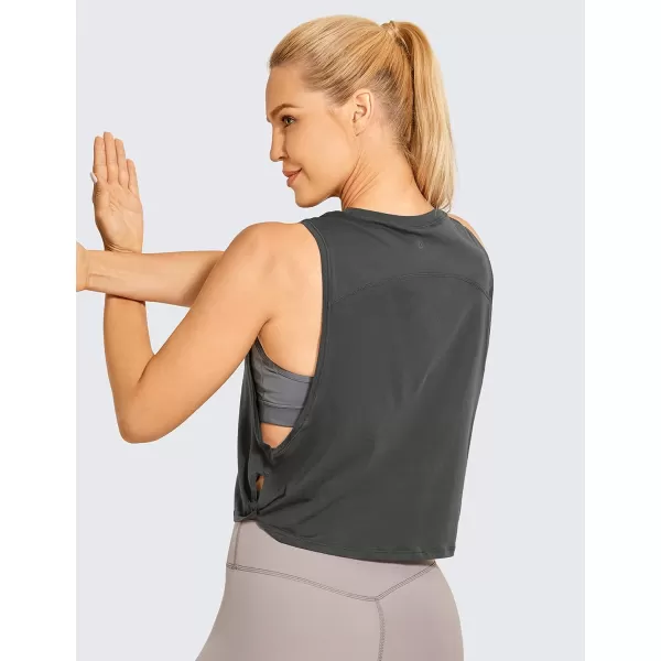 CRZ YOGA Pima Cotton Cropped Tank Tops for Women  Sleeveless Sports Shirts Athletic Yoga Running Gym Workout Crop TopsGrey Olive