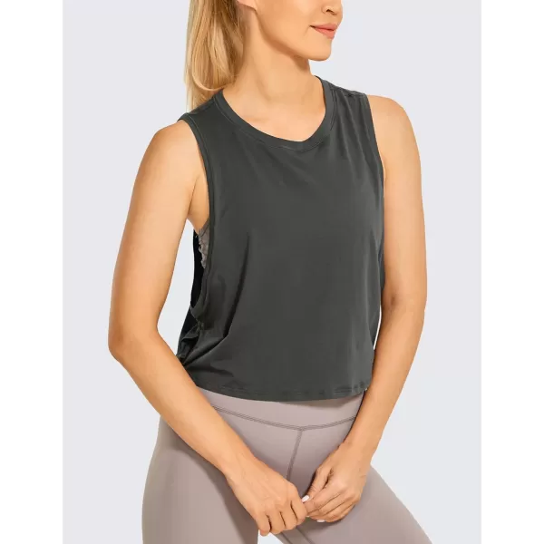 CRZ YOGA Pima Cotton Cropped Tank Tops for Women  Sleeveless Sports Shirts Athletic Yoga Running Gym Workout Crop TopsGrey Olive