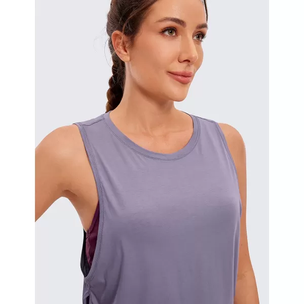 CRZ YOGA Pima Cotton Cropped Tank Tops for Women  Sleeveless Sports Shirts Athletic Yoga Running Gym Workout Crop TopsLavender Gray