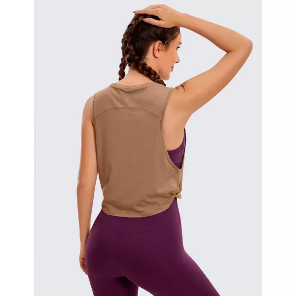 CRZ YOGA Pima Cotton Cropped Tank Tops for Women  Sleeveless Sports Shirts Athletic Yoga Running Gym Workout Crop TopsMocha Mousse