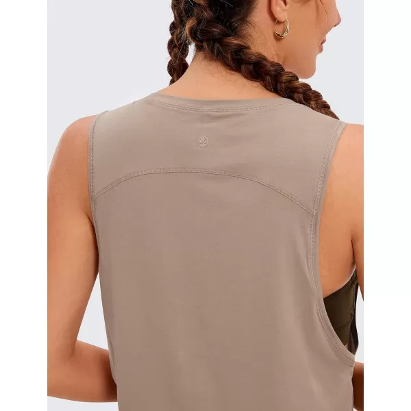 CRZ YOGA Pima Cotton Cropped Tank Tops for Women  Sleeveless Sports Shirts Athletic Yoga Running Gym Workout Crop TopsMortar Color