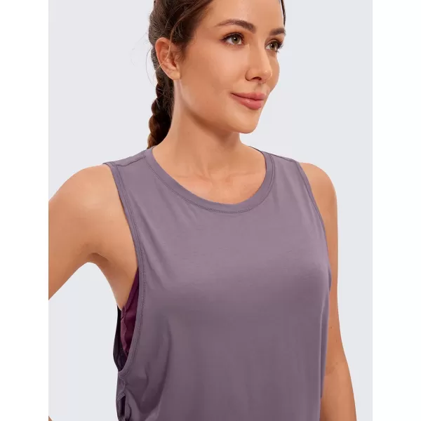 CRZ YOGA Pima Cotton Cropped Tank Tops for Women  Sleeveless Sports Shirts Athletic Yoga Running Gym Workout Crop TopsPurple Gray