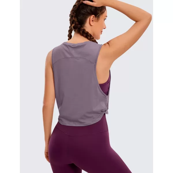 CRZ YOGA Pima Cotton Cropped Tank Tops for Women  Sleeveless Sports Shirts Athletic Yoga Running Gym Workout Crop TopsPurple Gray