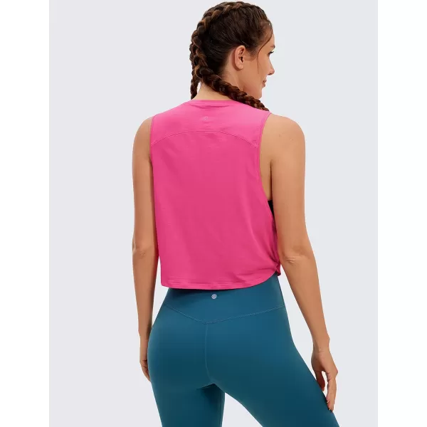 CRZ YOGA Pima Cotton Cropped Tank Tops for Women  Sleeveless Sports Shirts Athletic Yoga Running Gym Workout Crop TopsSonic Pink