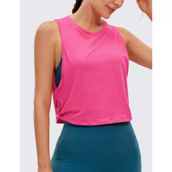 CRZ YOGA Pima Cotton Cropped Tank Tops for Women  Sleeveless Sports Shirts Athletic Yoga Running Gym Workout Crop TopsSonic Pink