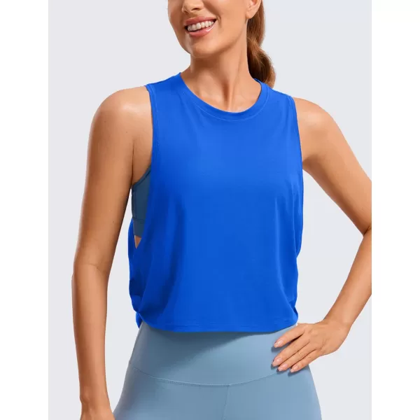 CRZ YOGA Pima Cotton Cropped Tank Tops for Women  Sleeveless Sports Shirts Athletic Yoga Running Gym Workout Crop TopsStrong Blue