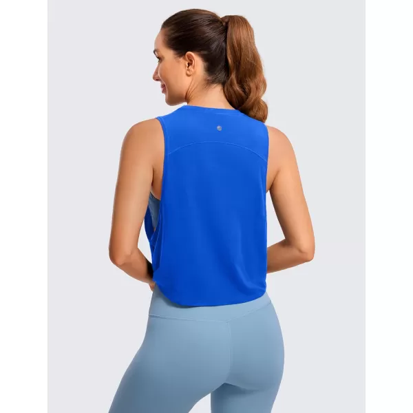 CRZ YOGA Pima Cotton Cropped Tank Tops for Women  Sleeveless Sports Shirts Athletic Yoga Running Gym Workout Crop TopsStrong Blue