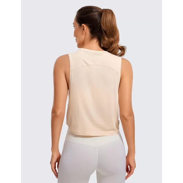 CRZ YOGA Pima Cotton Cropped Tank Tops for Women  Sleeveless Sports Shirts Athletic Yoga Running Gym Workout Crop TopsWhite Opal