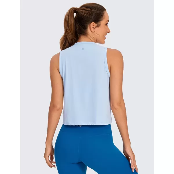 CRZ YOGA Pima Cotton Cropped Tank Tops for Women High Neck Crop Workout Tops Sleeveless Athletic Gym ShirtsBlue Linen