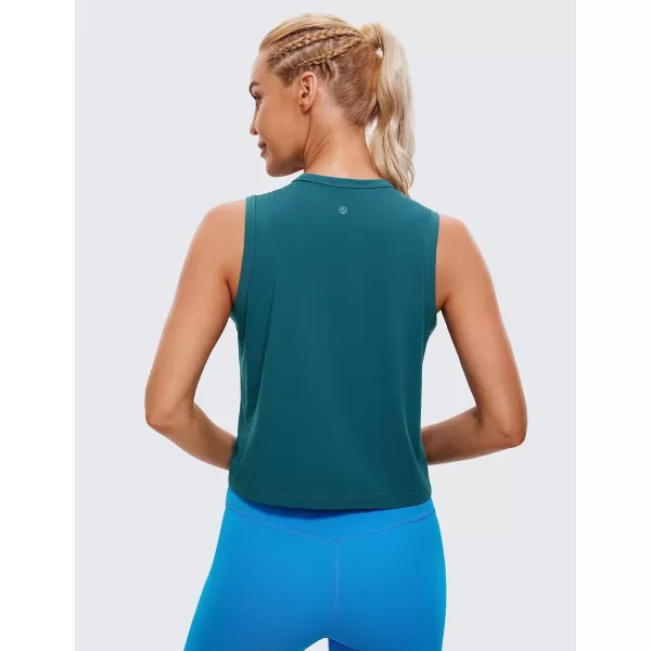 CRZ YOGA Pima Cotton Cropped Tank Tops for Women High Neck Crop Workout Tops Sleeveless Athletic Gym ShirtsBorealis Green