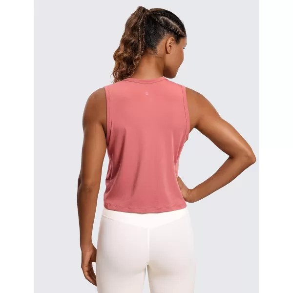 CRZ YOGA Pima Cotton Cropped Tank Tops for Women High Neck Crop Workout Tops Sleeveless Athletic Gym ShirtsBriar Rose