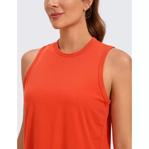 CRZ YOGA Pima Cotton Cropped Tank Tops for Women High Neck Crop Workout Tops Sleeveless Athletic Gym ShirtsBrick Orange