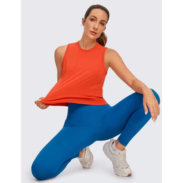 CRZ YOGA Pima Cotton Cropped Tank Tops for Women High Neck Crop Workout Tops Sleeveless Athletic Gym ShirtsBrick Orange