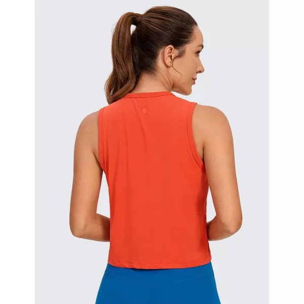 CRZ YOGA Pima Cotton Cropped Tank Tops for Women High Neck Crop Workout Tops Sleeveless Athletic Gym ShirtsBrick Orange