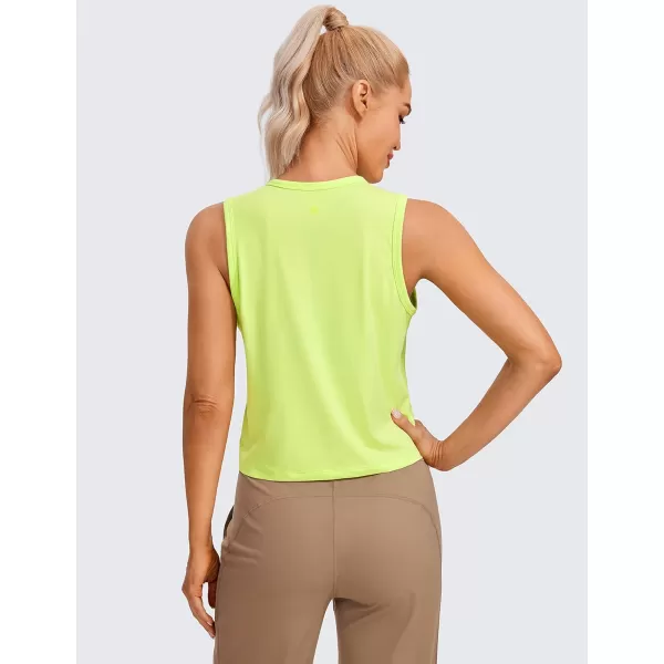 CRZ YOGA Pima Cotton Cropped Tank Tops for Women High Neck Crop Workout Tops Sleeveless Athletic Gym ShirtsBright Verdancy