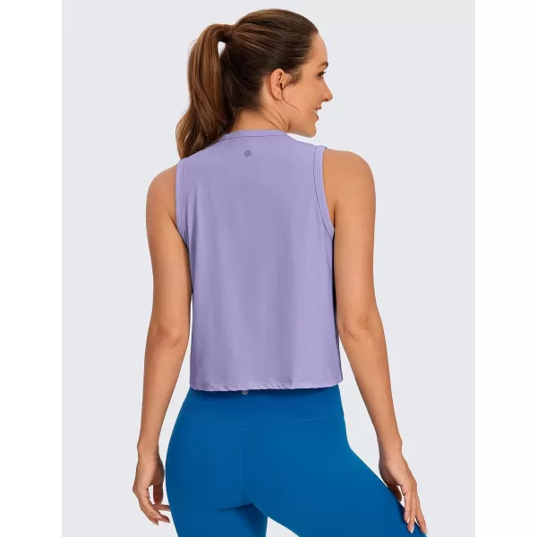 CRZ YOGA Pima Cotton Cropped Tank Tops for Women High Neck Crop Workout Tops Sleeveless Athletic Gym ShirtsLavender Gray