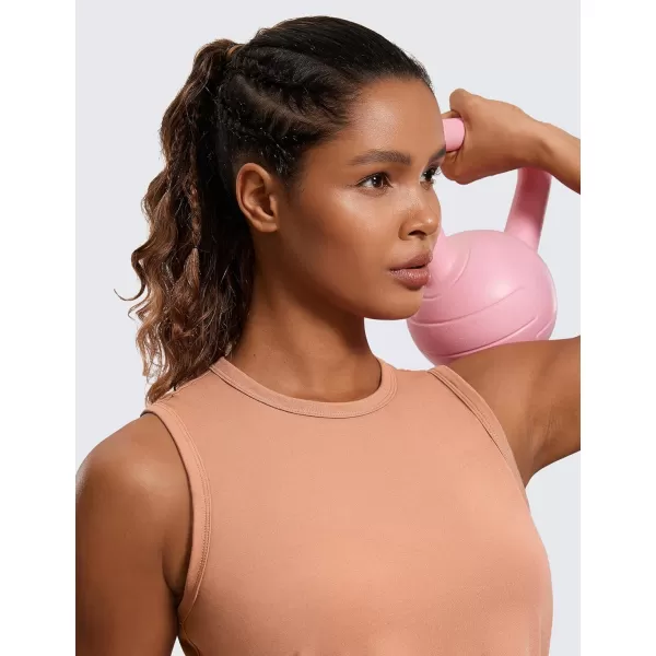 CRZ YOGA Pima Cotton Cropped Tank Tops for Women High Neck Crop Workout Tops Sleeveless Athletic Gym ShirtsMocha Mousse