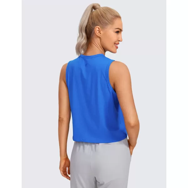 CRZ YOGA Pima Cotton Cropped Tank Tops for Women High Neck Crop Workout Tops Sleeveless Athletic Gym ShirtsStrong Blue