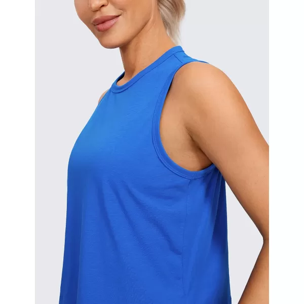 CRZ YOGA Pima Cotton Cropped Tank Tops for Women High Neck Crop Workout Tops Sleeveless Athletic Gym ShirtsStrong Blue