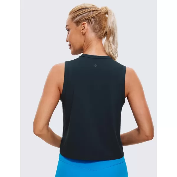 CRZ YOGA Pima Cotton Cropped Tank Tops for Women High Neck Crop Workout Tops Sleeveless Athletic Gym ShirtsTrue Navy