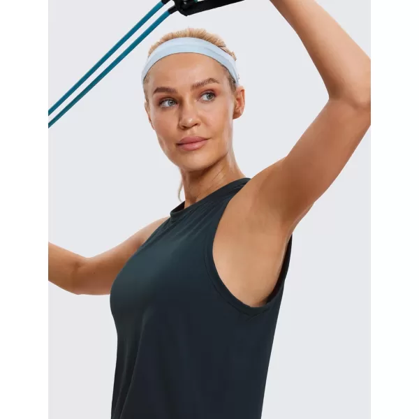 CRZ YOGA Pima Cotton Cropped Tank Tops for Women High Neck Crop Workout Tops Sleeveless Athletic Gym ShirtsTrue Navy