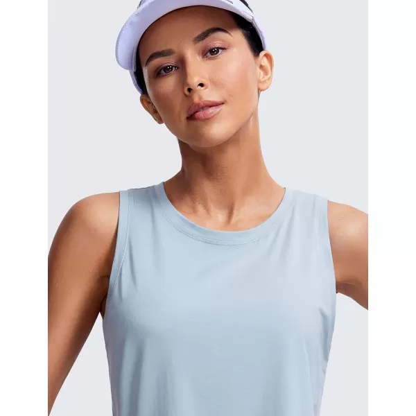 CRZ YOGA Pima Cotton Cropped Tank Tops for Women Workout Crop Tops High Neck Sleeveless Athletic Gym ShirtsBlue Linen