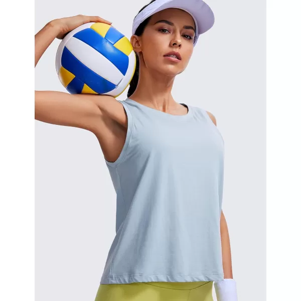 CRZ YOGA Pima Cotton Cropped Tank Tops for Women Workout Crop Tops High Neck Sleeveless Athletic Gym ShirtsBlue Linen