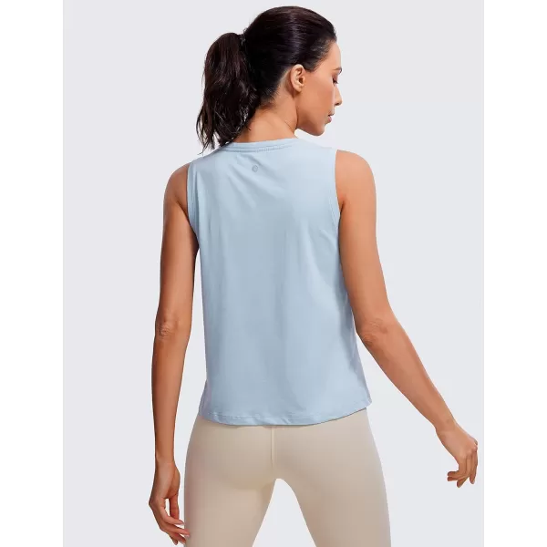 CRZ YOGA Pima Cotton Cropped Tank Tops for Women Workout Crop Tops High Neck Sleeveless Athletic Gym ShirtsBlue Linen