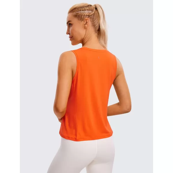 CRZ YOGA Pima Cotton Cropped Tank Tops for Women Workout Crop Tops High Neck Sleeveless Athletic Gym ShirtsCoral