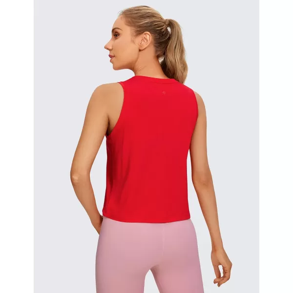 CRZ YOGA Pima Cotton Cropped Tank Tops for Women Workout Crop Tops High Neck Sleeveless Athletic Gym ShirtsFestival Red