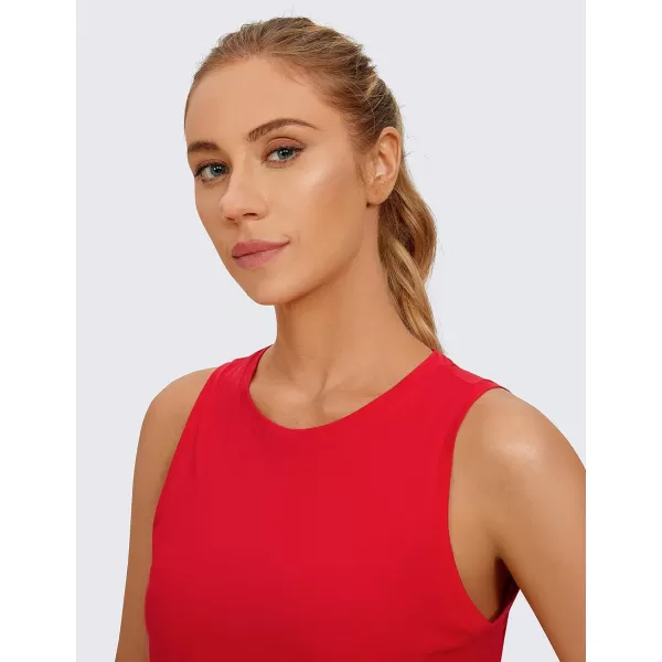 CRZ YOGA Pima Cotton Cropped Tank Tops for Women Workout Crop Tops High Neck Sleeveless Athletic Gym ShirtsFestival Red