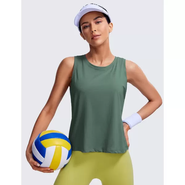 CRZ YOGA Pima Cotton Cropped Tank Tops for Women Workout Crop Tops High Neck Sleeveless Athletic Gym ShirtsGraphite Green