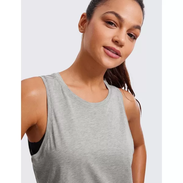 CRZ YOGA Pima Cotton Cropped Tank Tops for Women Workout Crop Tops High Neck Sleeveless Athletic Gym ShirtsHeathered Medium Grey