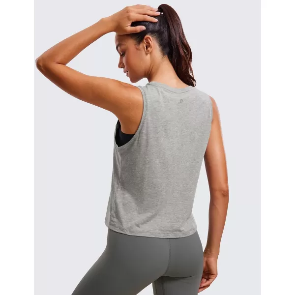 CRZ YOGA Pima Cotton Cropped Tank Tops for Women Workout Crop Tops High Neck Sleeveless Athletic Gym ShirtsHeathered Medium Grey