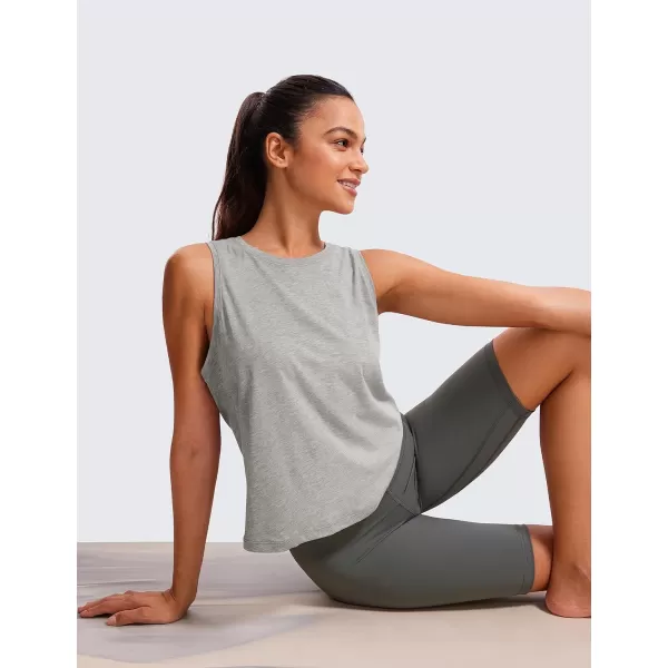 CRZ YOGA Pima Cotton Cropped Tank Tops for Women Workout Crop Tops High Neck Sleeveless Athletic Gym ShirtsHeathered Medium Grey