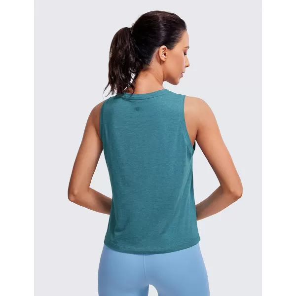 CRZ YOGA Pima Cotton Cropped Tank Tops for Women Workout Crop Tops High Neck Sleeveless Athletic Gym ShirtsKingfisher Heather