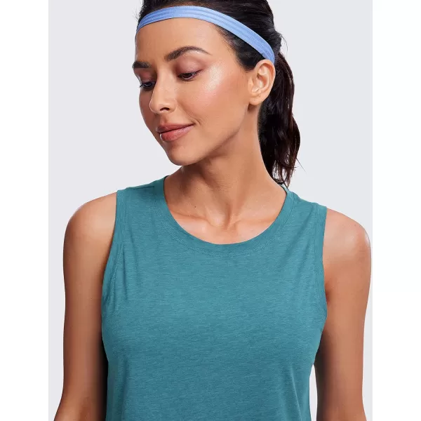 CRZ YOGA Pima Cotton Cropped Tank Tops for Women Workout Crop Tops High Neck Sleeveless Athletic Gym ShirtsKingfisher Heather