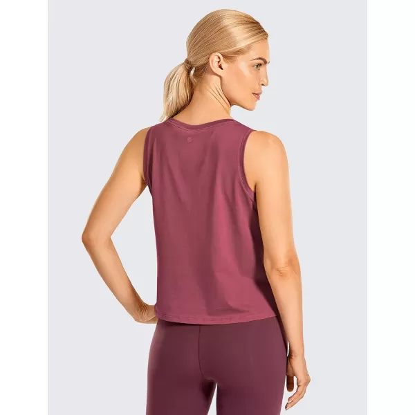 CRZ YOGA Pima Cotton Cropped Tank Tops for Women Workout Crop Tops High Neck Sleeveless Athletic Gym ShirtsMisty Merlot