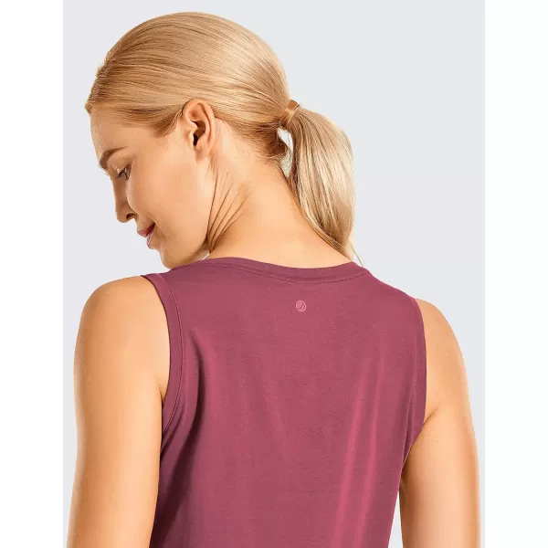 CRZ YOGA Pima Cotton Cropped Tank Tops for Women Workout Crop Tops High Neck Sleeveless Athletic Gym ShirtsMisty Merlot