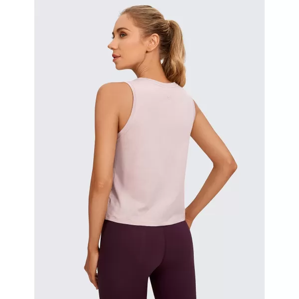 CRZ YOGA Pima Cotton Cropped Tank Tops for Women Workout Crop Tops High Neck Sleeveless Athletic Gym ShirtsSmoky Blush