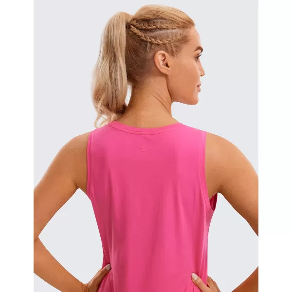 CRZ YOGA Pima Cotton Cropped Tank Tops for Women Workout Crop Tops High Neck Sleeveless Athletic Gym ShirtsSonic Pink