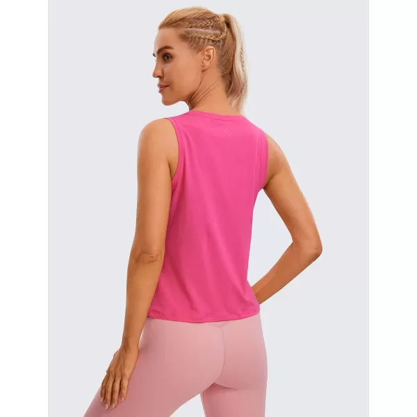 CRZ YOGA Pima Cotton Cropped Tank Tops for Women Workout Crop Tops High Neck Sleeveless Athletic Gym ShirtsSonic Pink