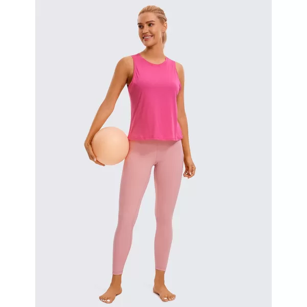 CRZ YOGA Pima Cotton Cropped Tank Tops for Women Workout Crop Tops High Neck Sleeveless Athletic Gym ShirtsSonic Pink