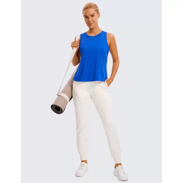 CRZ YOGA Pima Cotton Cropped Tank Tops for Women Workout Crop Tops High Neck Sleeveless Athletic Gym ShirtsStrong Blue